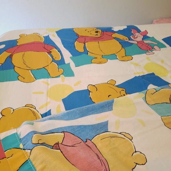 Vintage Disney Winnie the Pooh & Piglet Bed Flat Sheet & 2 Pillowcases - Picture 6 of 9